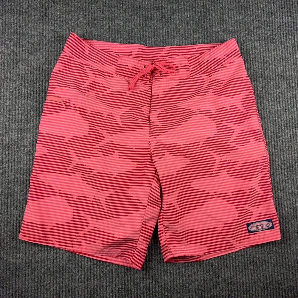 Vineyard Vines Mens Pink Shark Stripe Board Shorts Swim Trunks‎ 1M2023 Size 32